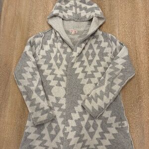 Woven Heart Aztec Hooded Cardigan Gray Cream XS